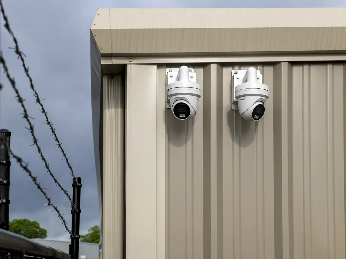 Security cameras on a storage building