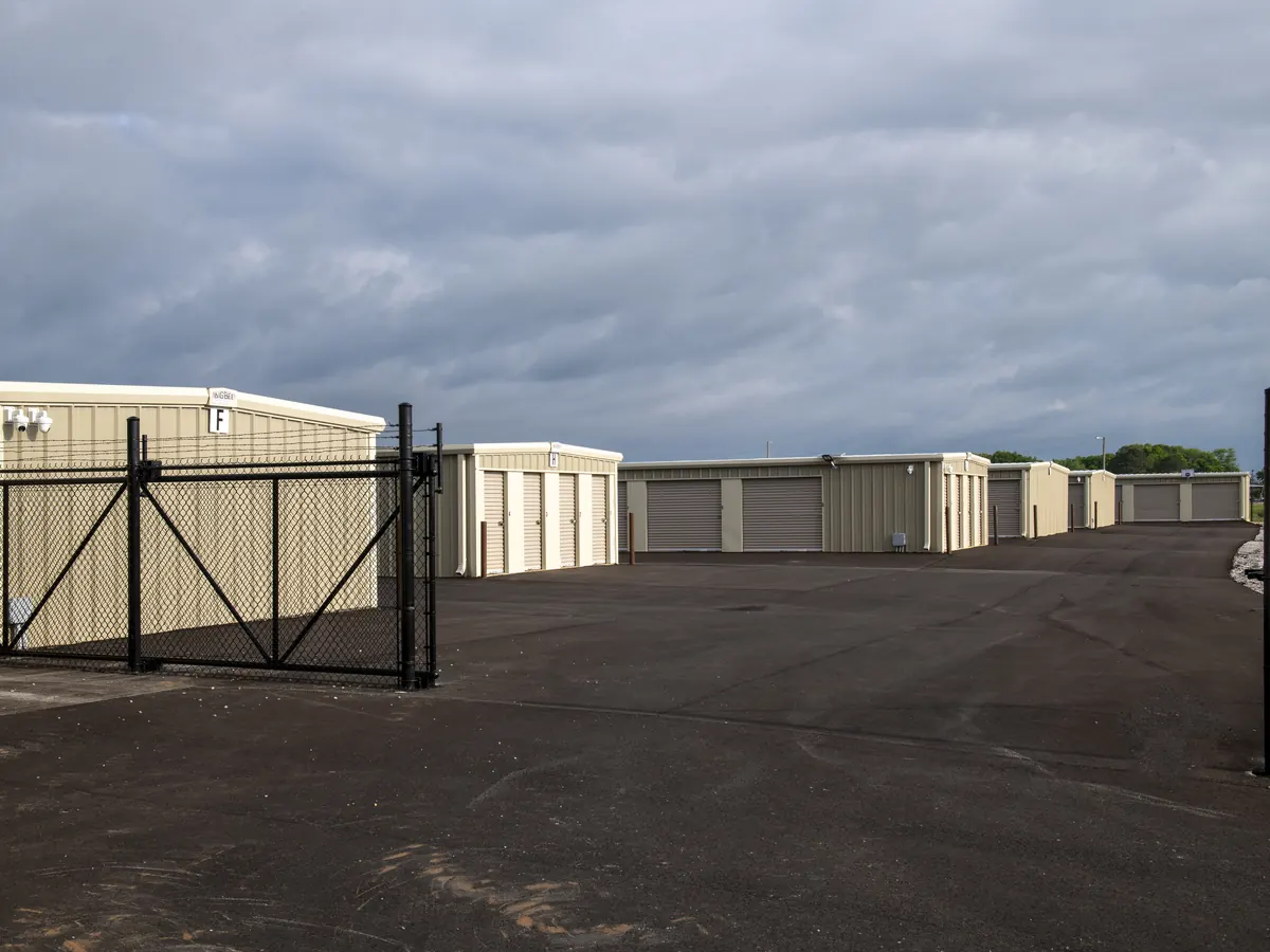 The entrance gate at SB Storage