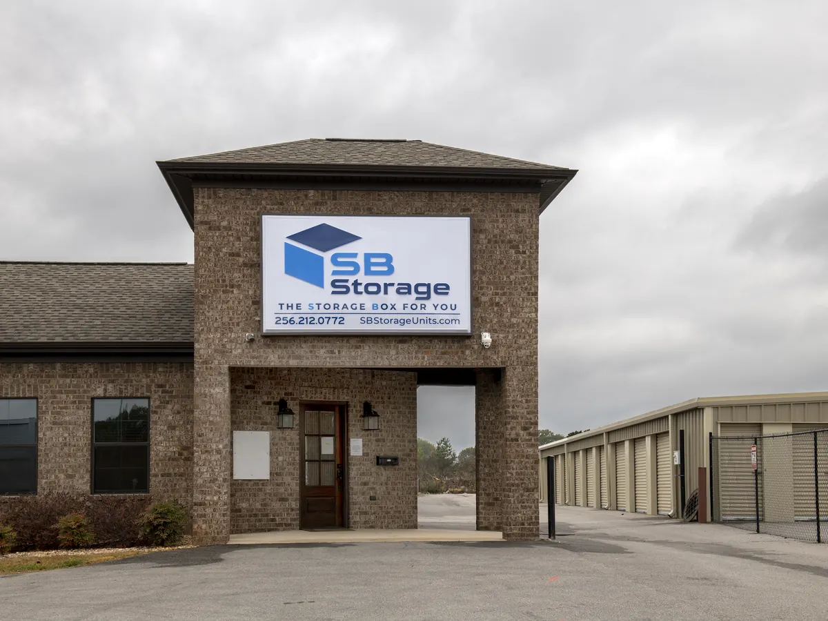 The SB Storage office with the SB Storage sign